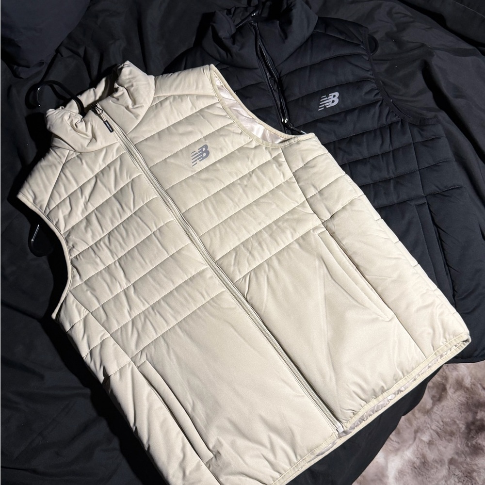 New Balance Quilted Vests in Cream and Black